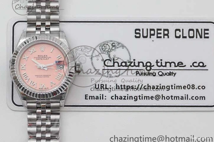 0403 ComfortFit Lady DateJust 28 SS TWF 1:1 Best Edition 904L Steel Pink Dial Roman Markers on President Bracelet NH 2183